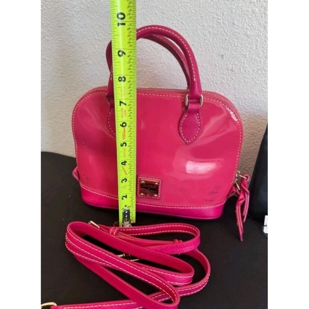 Dooney & Bourke Domed Satchel Hot Pink Patent Leather Natural Trim Zip Closure - Picture 14 of 16
